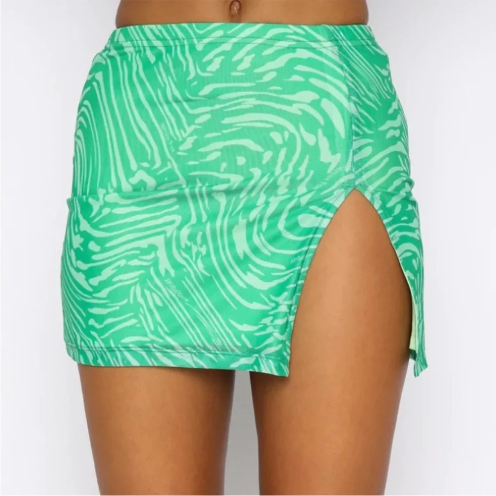 White Fox Boutique Green White Two Piece Crop Top and Mini Skirt Set - Picture 2 of 3